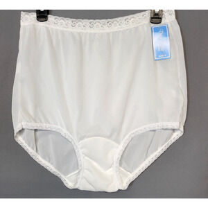 Dixie Belle Lace Trim Brief Panty Womens 9 White #1252 Nylon Sissy Granny New